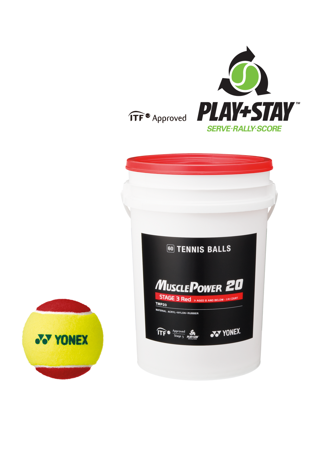 Yonex COLOURED TRAINING BALLS BUCKET - 60 BALLS, STAGE 3